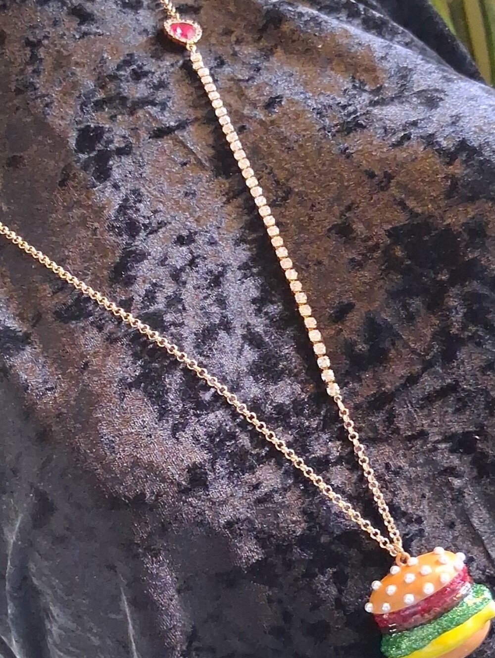 Betsey Johnson Gold-Tone Necklace with Pearl Topping and Multicolor Burger Charm - Picture 2 of 16
